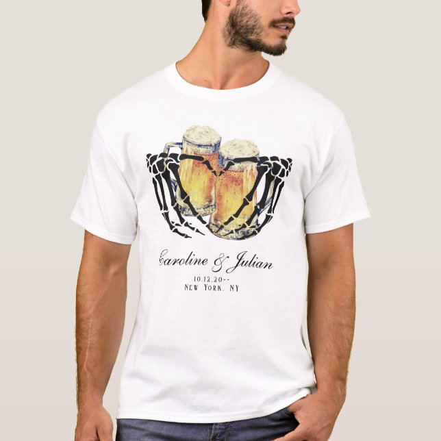 Love is Brewing Skeleton Hands Beer Wedding Shower T-Shirt (Front)