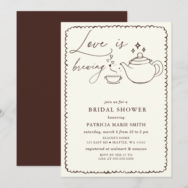 Love is Brewing Tea Bridal Shower Invitation (Front/Back)