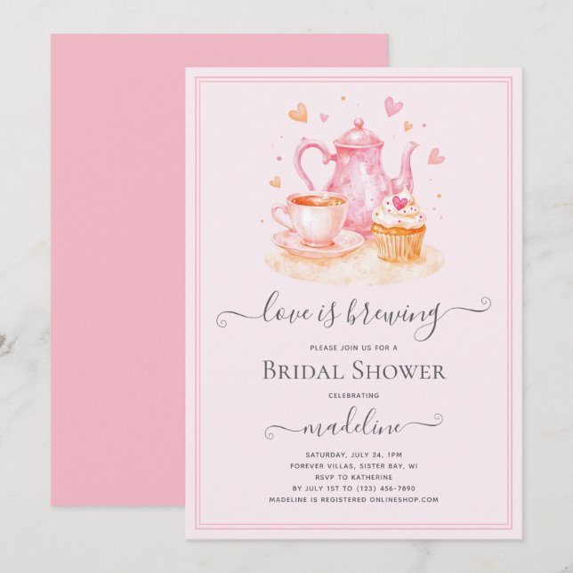 Love is Brewing Tea Bridal Shower Invitation (Front/Back)