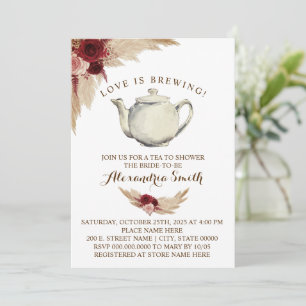 Love is Brewing Tea Bridal Shower Pampas Grass Invitation