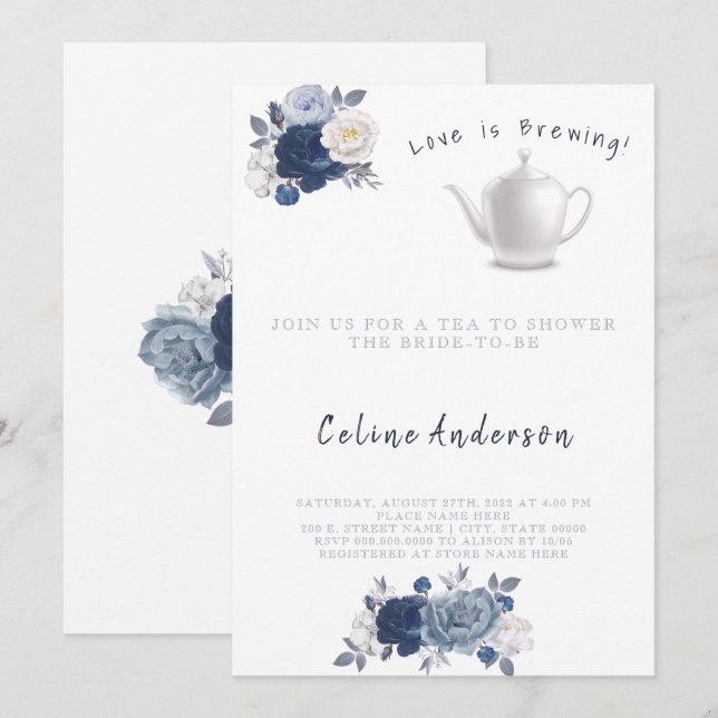 Love is Brewing Tea Invitation Bridal Shower (Front/Back)