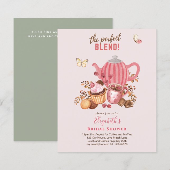 Love is brewing! Tea Party BIRTHDAY SHOWER Invites (Front/Back)