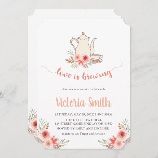 Love is Brewing Tea Party Bridal Shower Invitation (Front/Back)