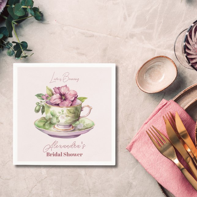 Love is Brewing Tea Party Bridal Shower  Napkin (Creator Uploaded)