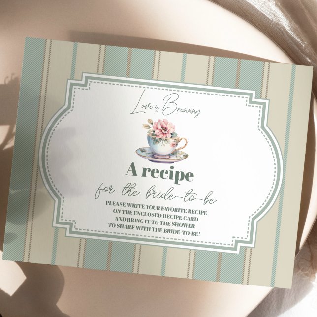 Love is Brewing Tea Party Bridal Shower Recipe Enclosure Card (Creator Uploaded)