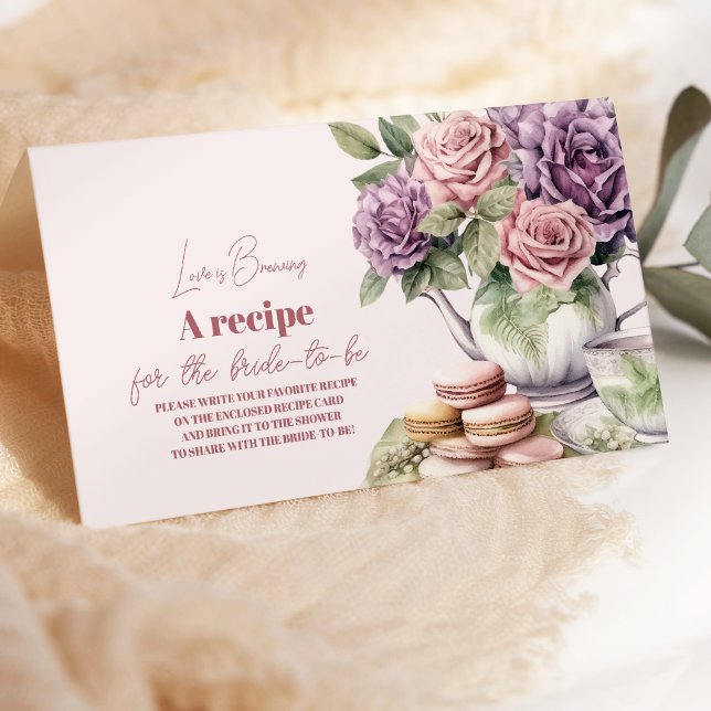 Love is Brewing Tea Party Bridal Shower Recipe Enclosure Card (Creator Uploaded)