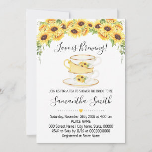 Love is brewing tea sunflowers shower invitation