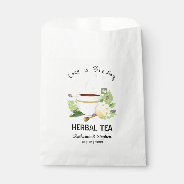 Love Is Brewing Tea Wedding Favour Bags (Front)