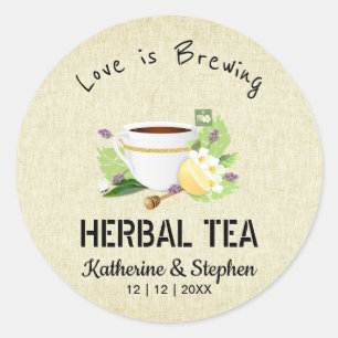 Love Is Brewing Tea Wedding Favour Classic Round Sticker