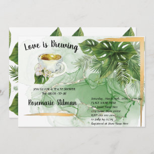 Love is Brewing Tropical Palm Tea Bridal Shower Invitation