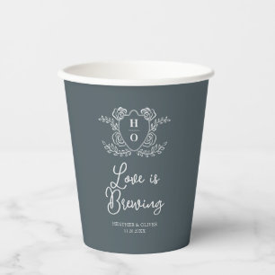 Love is Brewing Vintage Crest Wedding Paper Cups