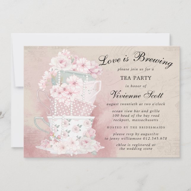 Love is Brewing Vintage Teacup Bridal Shower Invitation (Front)