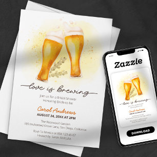 Love is Brewing Watercolor Beer Bridal Shower Invitation