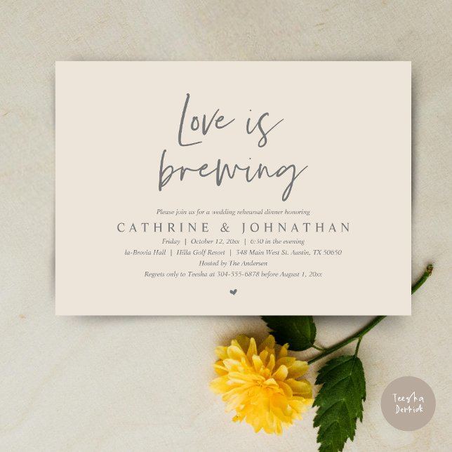 Love is brewing, Wedding Rehearsal Dinner Invitati Invitation (Love is Brewing, Wedding Rehearsal Invitation Card, pdf, Beer Wine Party, in Cream Grey)