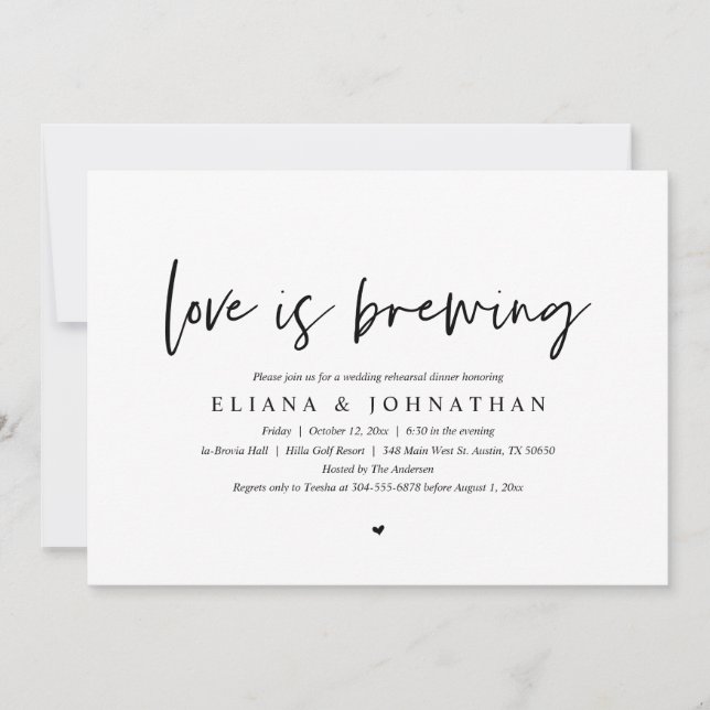 Love is brewing, Wedding Rehearsal Dinner Invitation (Front)