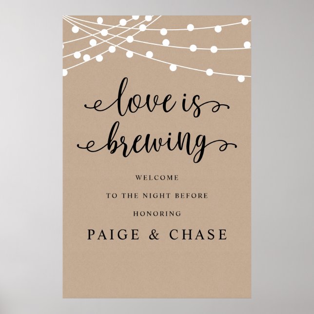 Love is Brewing, Wedding Rehearsal Dinner, Rustic Poster (Front)