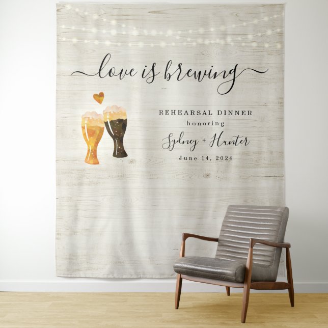 Love is Brewing Wedding Shower Photo Backdrop Tapestry (In Situ)