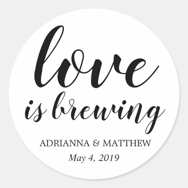 Love Is Brewing Whimsical Wedding Favour Classic Round Sticker (Front)