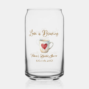 Love is Brewing white coffee mug heart bridal show Can Glass