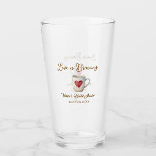 Love is Brewing white coffee mug heart bridal show Glass