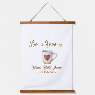 Love is Brewing white coffee mug heart bridal show Hanging Tapestry