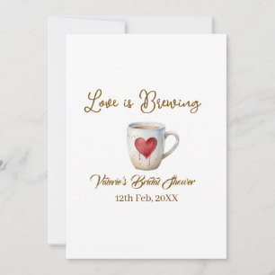 Love is Brewing white coffee mug heart bridal show Invitation
