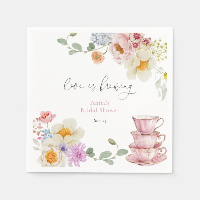 Love is Brewing Wildflower Tea Bridal Shower Napkin (Front)