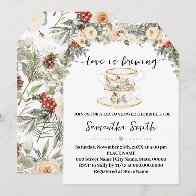 Love is Brewing Winter Tea Bridal Shower Invite (Front/Back)