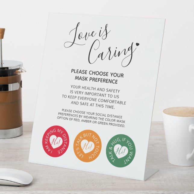 Love is caring mask distancing wedding instruction pedestal sign (In SItu)