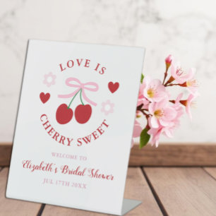 Love Is Cherry Sweet Bridal Shower Pedestal Sign