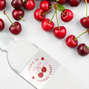 Love Is Cherry Sweet Bridal Shower Water Bottle Label