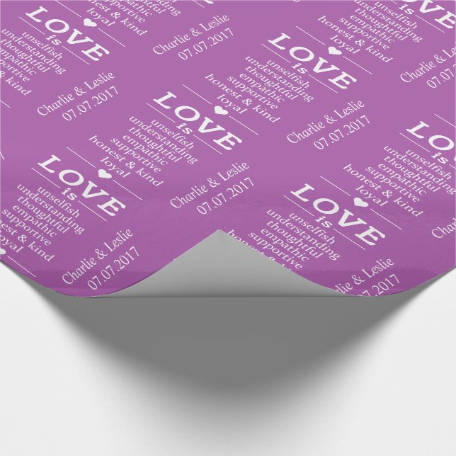 "Love Is" custom names date & colour wrapping pape Paper (Corner)