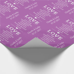 "Love Is" custom names date & colour wrapping pape Wrapping Paper