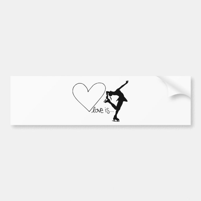 Love is Figure Skating, Girl Skater & Heart Bumper Sticker (Front)