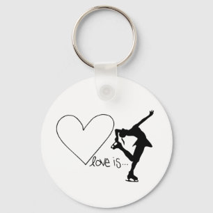 Love is Figure Skating, Girl Skater & Heart Key Ring