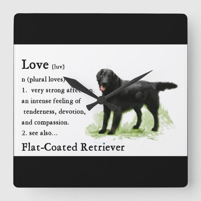 Love Is Flat-Coated Retriever Square Wall Clock (Front)