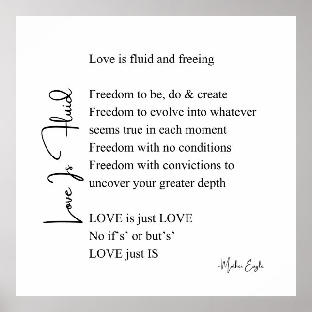Love is fluid poem poetry wall art poster black  (Front)