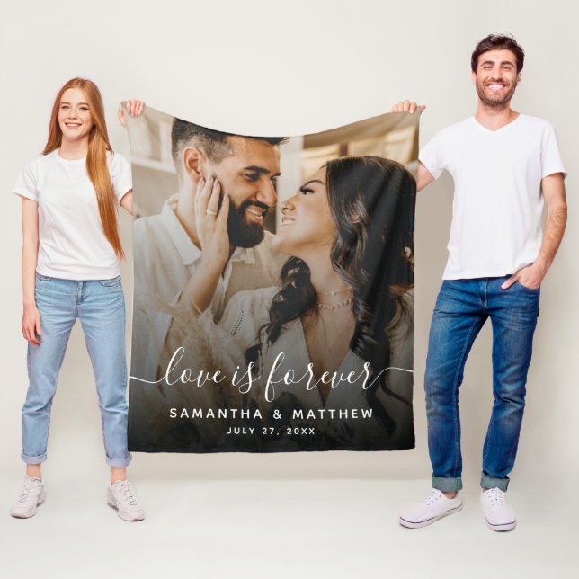 Love Is Forever Engagement Photo Wedding  Fleece Blanket (In Situ)