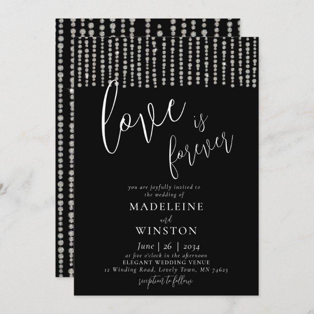 Love is Forever Glitter Diamond Sparkles Wedding Invitation (Front/Back)