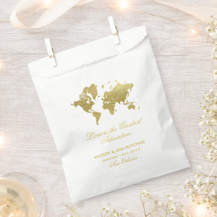 Love is Greatest Adventure Gold Map Wedding Favour Bags