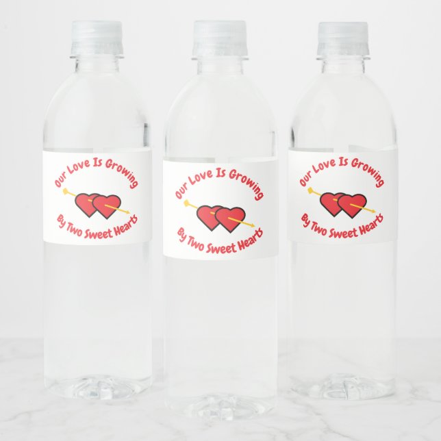Love Is Growing By Two Hearts Twins Water Bottle Label (Bottles)
