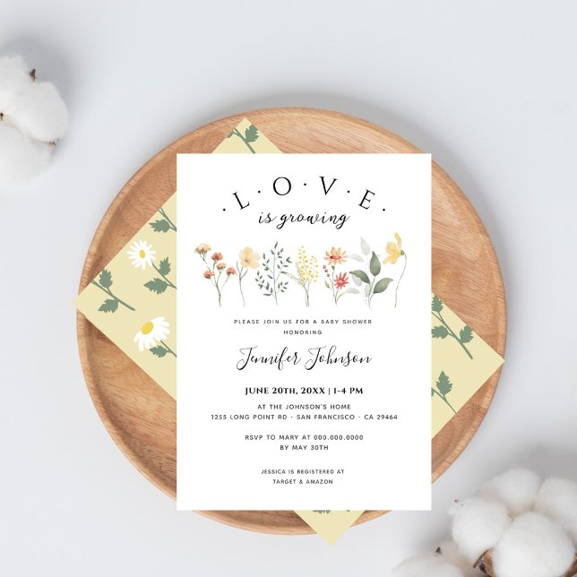 Love is Growing Elegant Floral Baby Shower Invitation (Creator Uploaded)