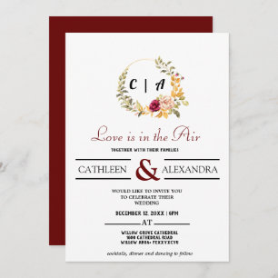 Love IS IN AIR Romantic Script with elegant floral Invitation