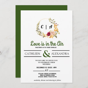 Love IS IN AIR Romantic Script with elegant floral Invitation