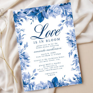 Love Is In Bloom Blue Chinoiserie Floral Bridal Invitation