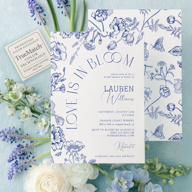 Love Is In Bloom Blue Floral Script Bridal Shower Invitation (Creator Uploaded)