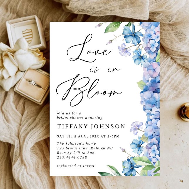 Love is in Bloom Blue Hydrangea Bridal Shower Invitation (Creator Uploaded)