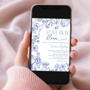 Love is in Bloom Blue Vintage Floral Bridal Shower Invitation