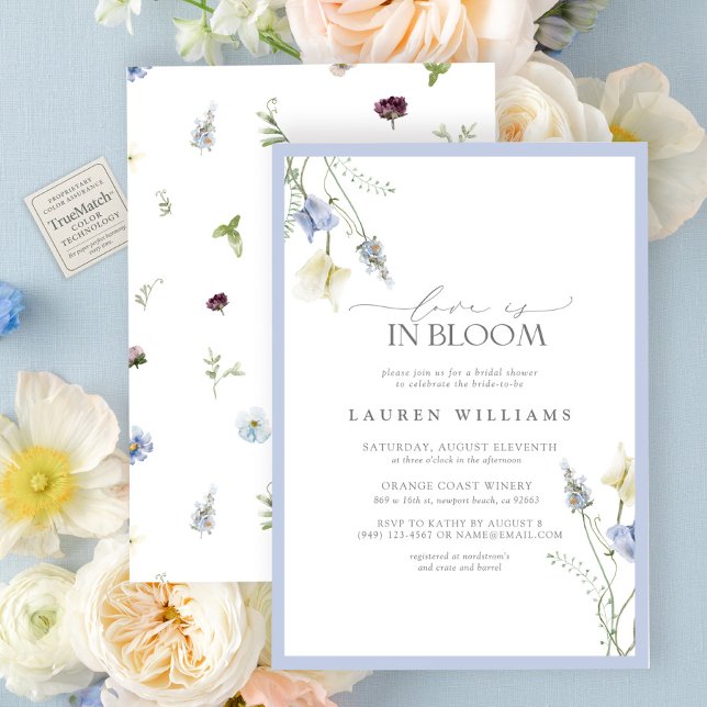 Love Is In Bloom Blue Wildflower Bridal Shower Invitation (Creator Uploaded)
