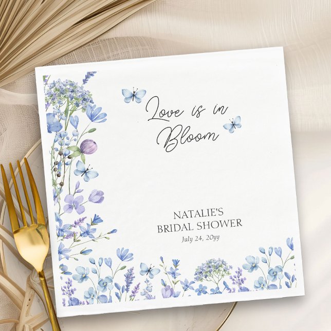Love is in Bloom Blue Wildflower Bridal Shower  Napkin (Love is in Bloom floral napkins from my Blue Wildflower Bridal Shower Collection)